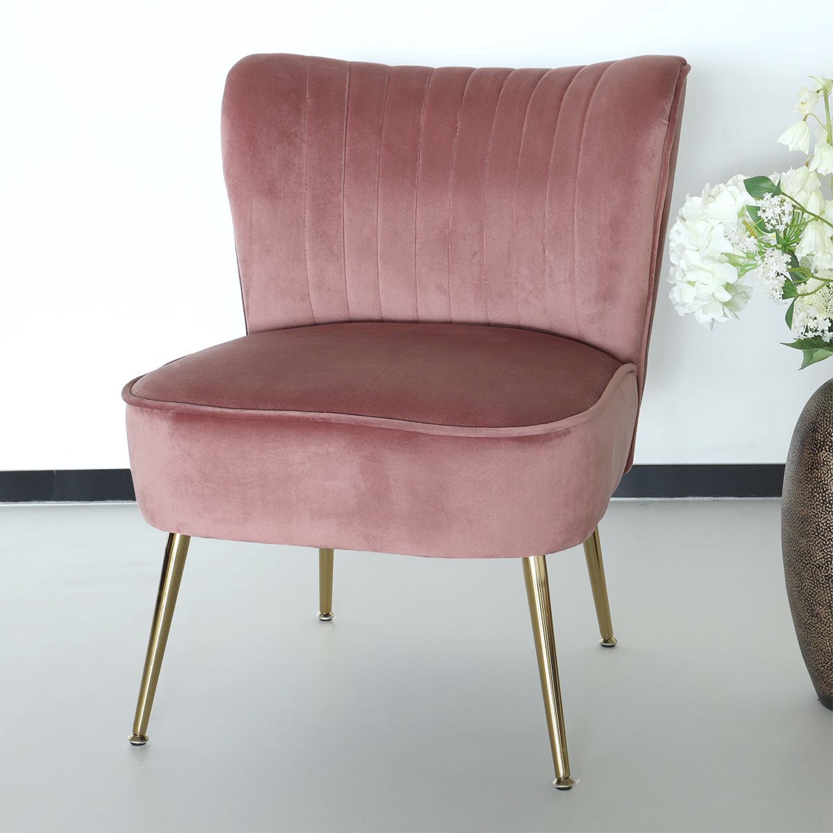 Lizzely Garden & Living Fauteuil Zitbank 1 Persoons Rilaan Velvet Oud Stoel - Roze