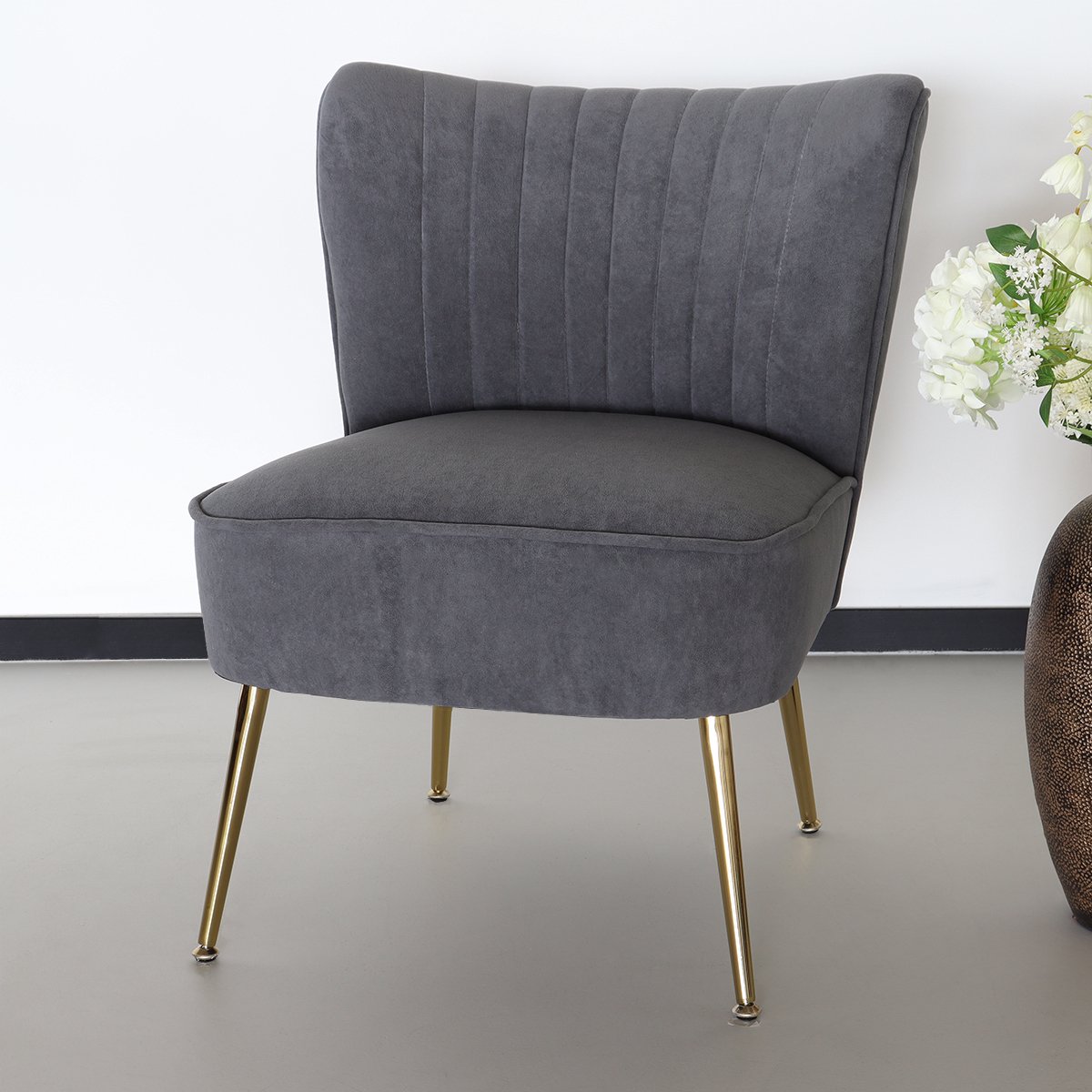 Lizzely Garden & Living Fauteuil Zitbank 1 Persoons Rilaan Velvet Stoel - Grijs