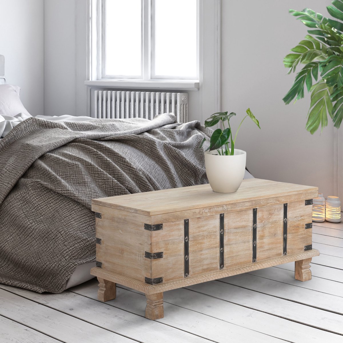 Salontafel 100x44x50 Cm Naturel/wit Mangohout Womo-design