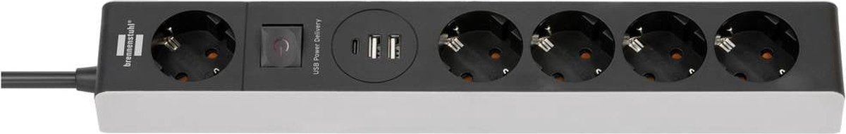 Brennenstuhl stekkerdoos | 5-voudig | 1 permanent + 2x USB - 1x USB-C |
