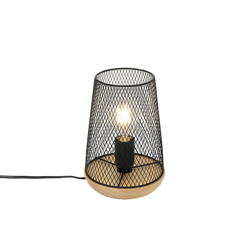 QAZQA Design tafellamp met hout - Bosk - Zwart
