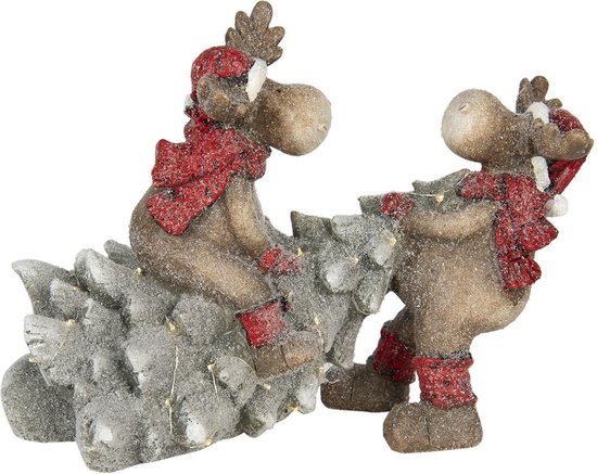 Clayre & Eef Decoratie Rendieren Met Kerstboom Led 39*26*29 Cm Meerkleurig 6ce1140 - Silver