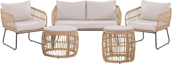 Beliani Ravello Loungeset Pe Rotan 70 X 125 Cm - Beige