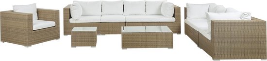 Beliani Maestro Ii Loungeset Pe Rotan 90 X 282 Cm - Bruin