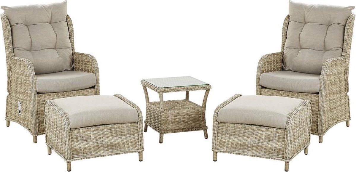 Beliani Ponza Loungeset Pe Rotan 68 X 61 Cm - Beige