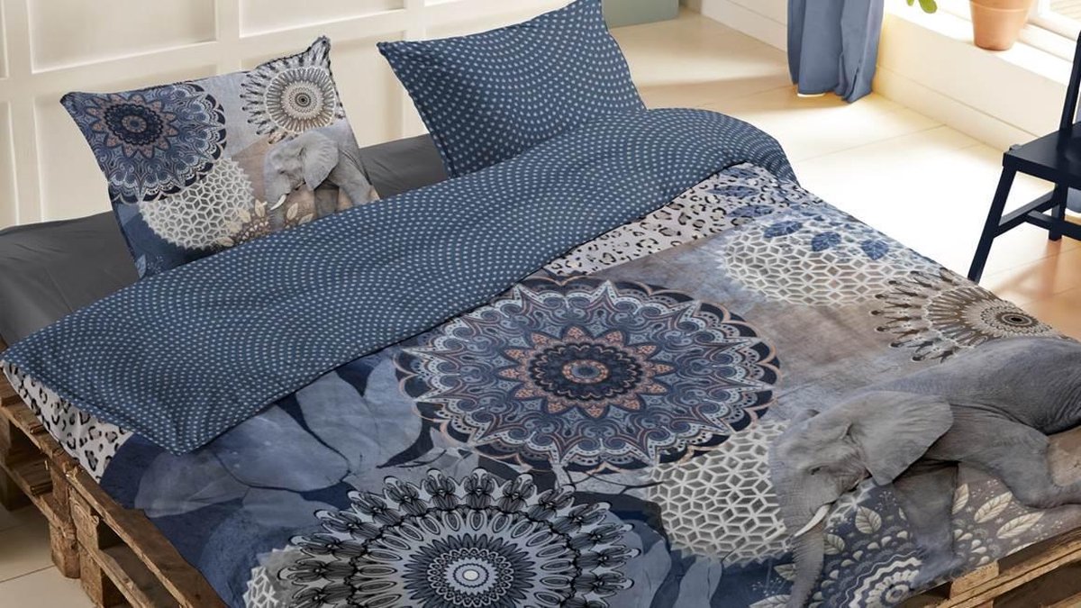 Hip Bjirke Flanel Dekbedovertrek - 1-persoons (140x200/220 Cm + 1 Sloop) - Flanel - - Blauw