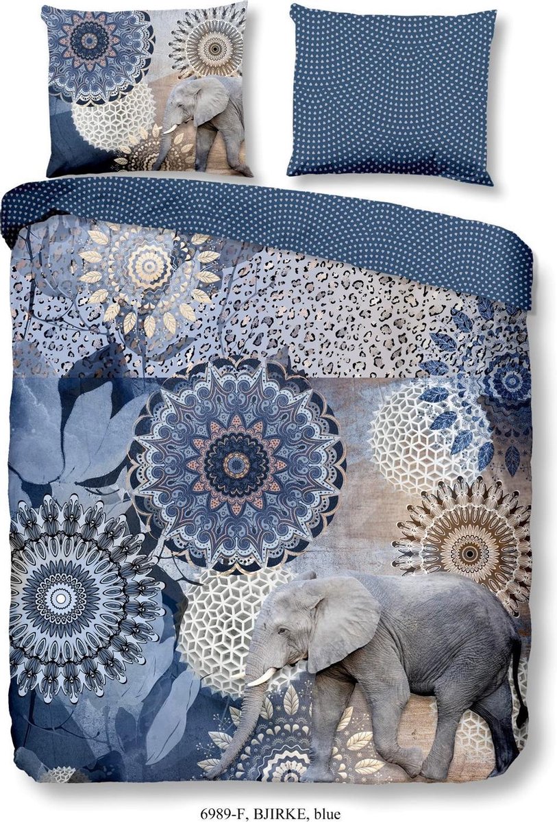 Hip Bjirke Flanel Dekbedovertrek - 1-persoons (140x200/220 Cm + 1 Sloop) - Flanel - - Blauw