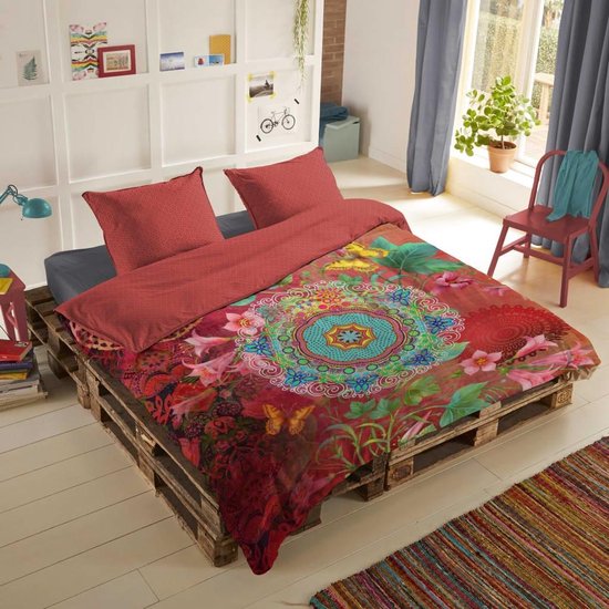 Hip Novali Dekbedovertrek - 1-persoons (140x200/220 Cm + 1 Sloop) - Katoen Satijn - Multi - Rood