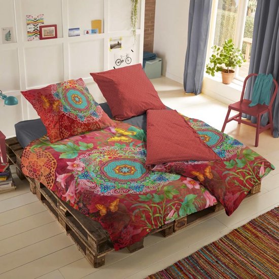 Hip Novali Dekbedovertrek - 1-persoons (140x200/220 Cm + 1 Sloop) - Katoen Satijn - Multi - Rood