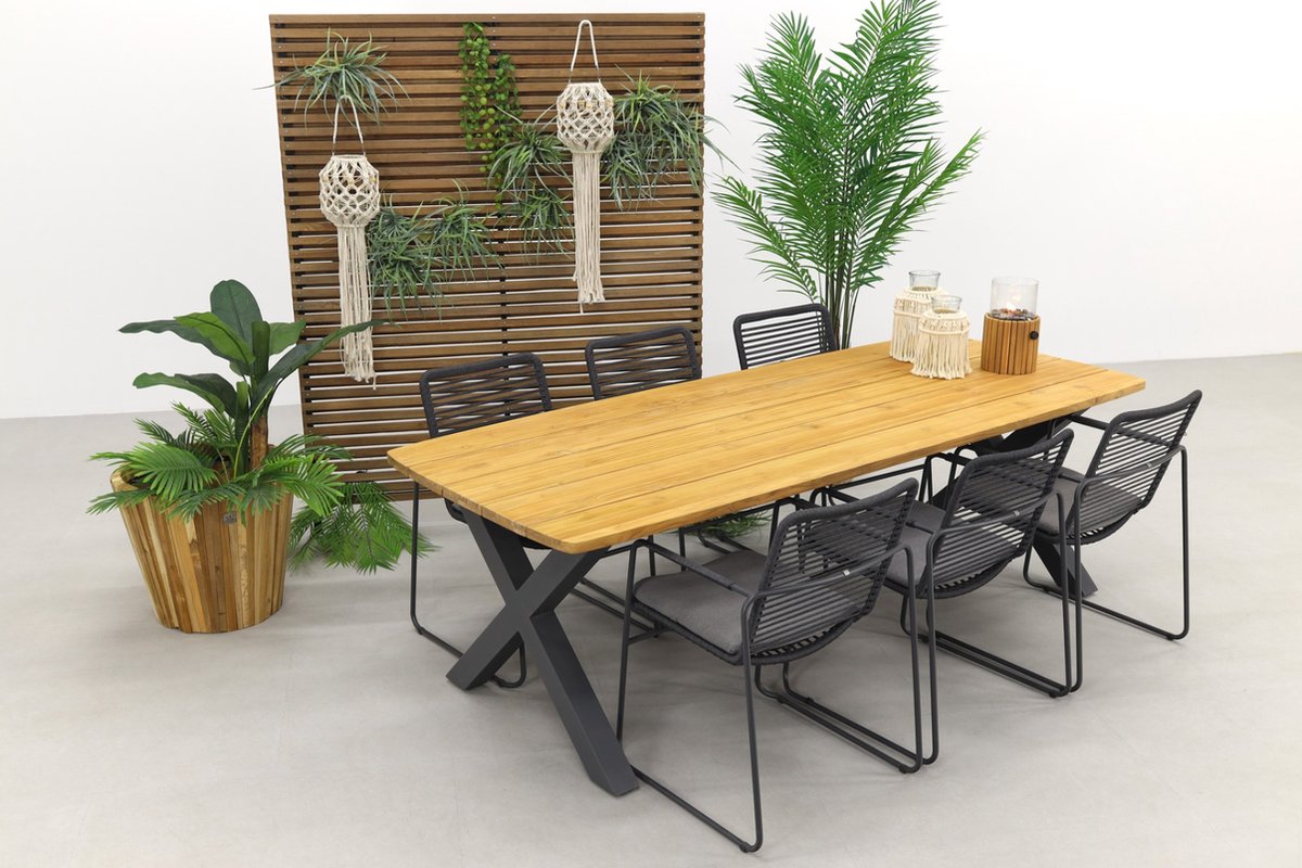 Taste Elba / Sefa Tuintafel 240x95 - Stapelbaar - Tuinset 7-delig - Bruin