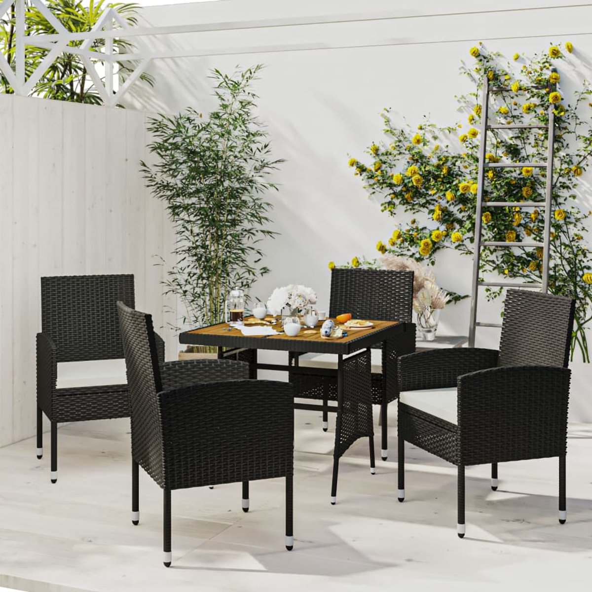 Vidaxl 5-delige Tuinset Poly Rattan - Zwart