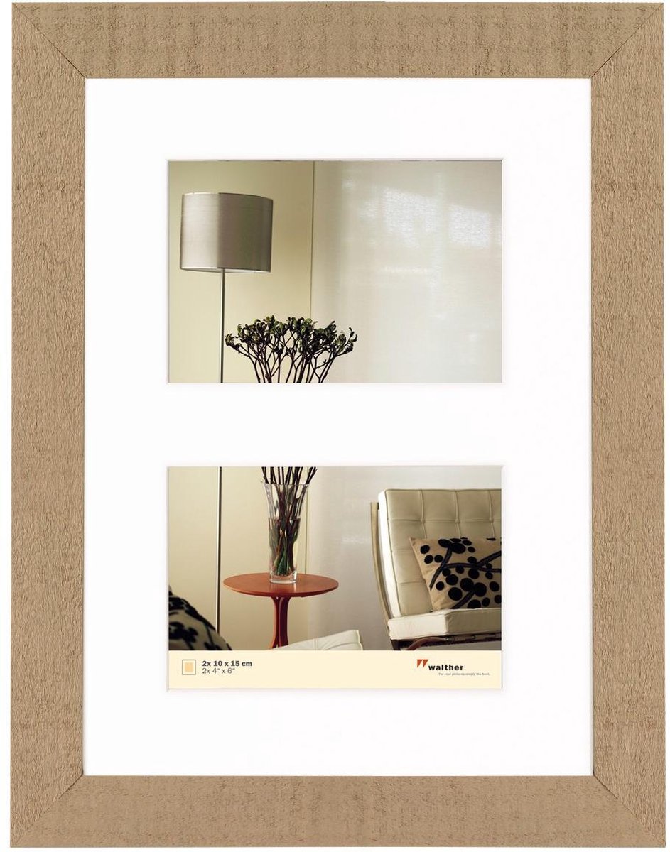 Walther Design - Home - Houten Fotolijst Tweeluik - Fotomaat 15x10cm - Beige