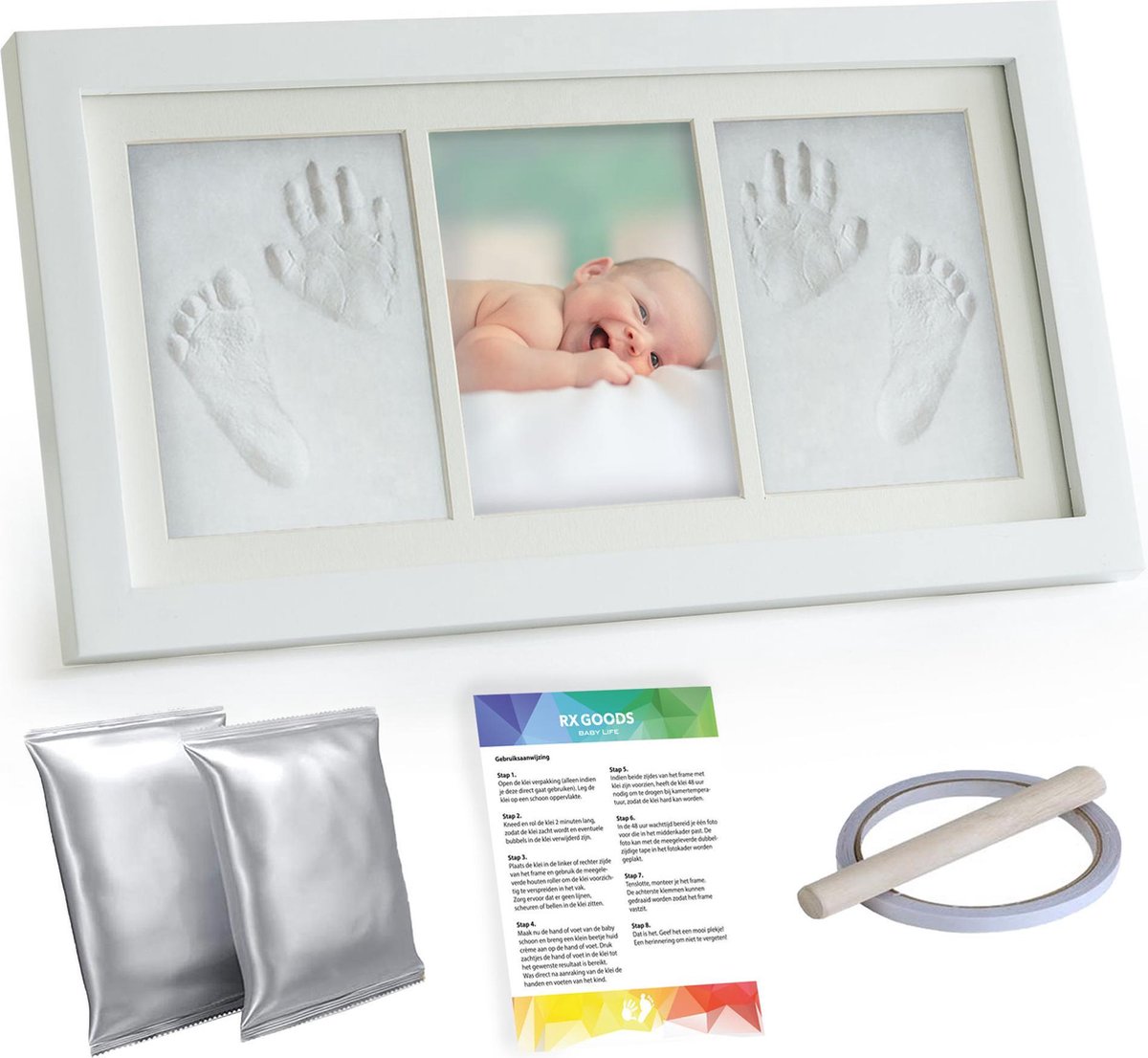 Rx Goods Baby Fotolijst Met Klei Voetafdruk & Handafdruk - Kraamcadeau Babyshower - Geen Gips, Inkt