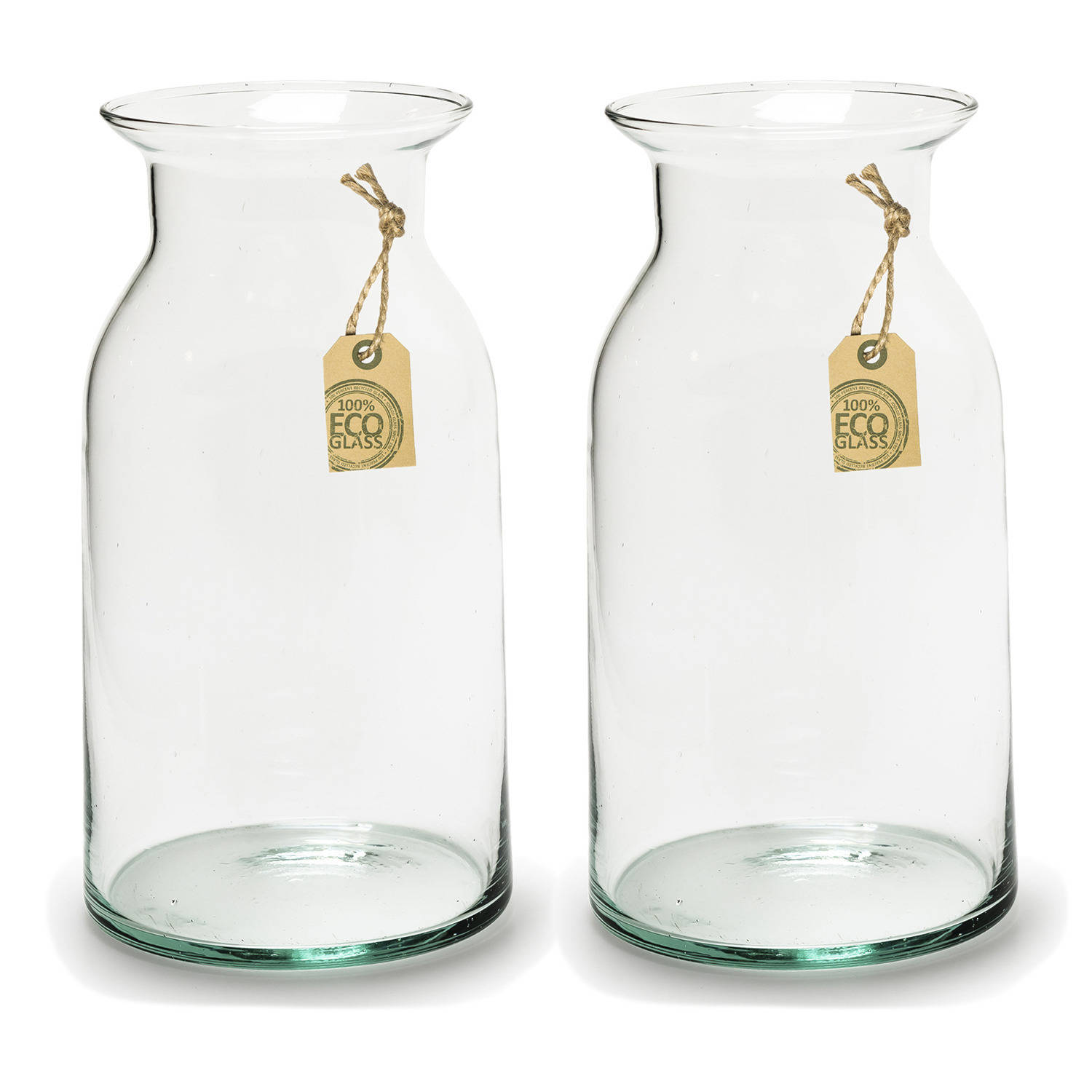 Bellatio Decorations Set Van 2x Stuks Melkbusvaas Bloemenvaas/bloemenvazen 9 X 18 Cm Transparant Eco Glas - Vazen