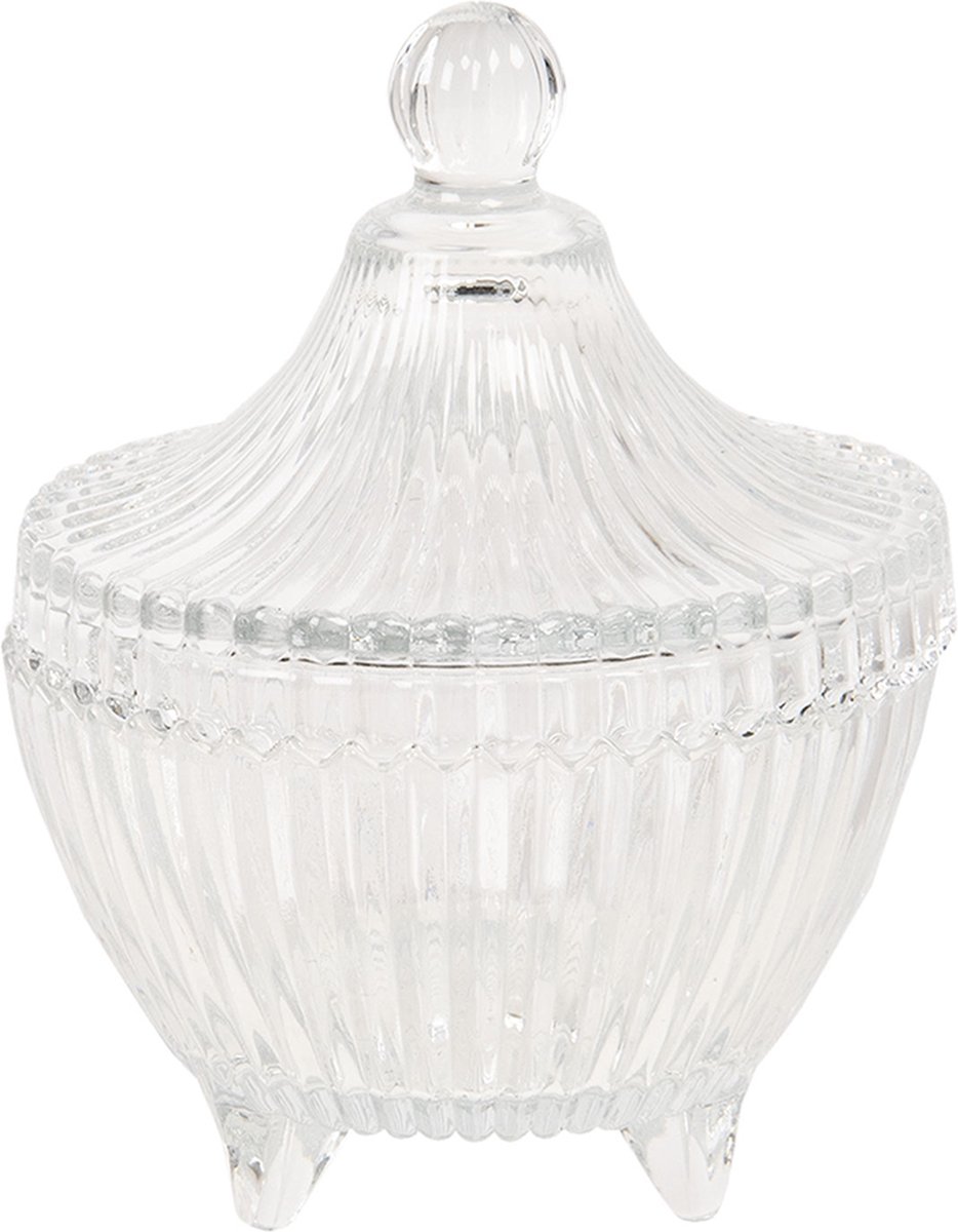 Clayre & Eef Bonbonniere Ø 9*12 Cm Transparant Glas Rond Serveerschaal Decoratie Schaal Presenteerschaal Transparant