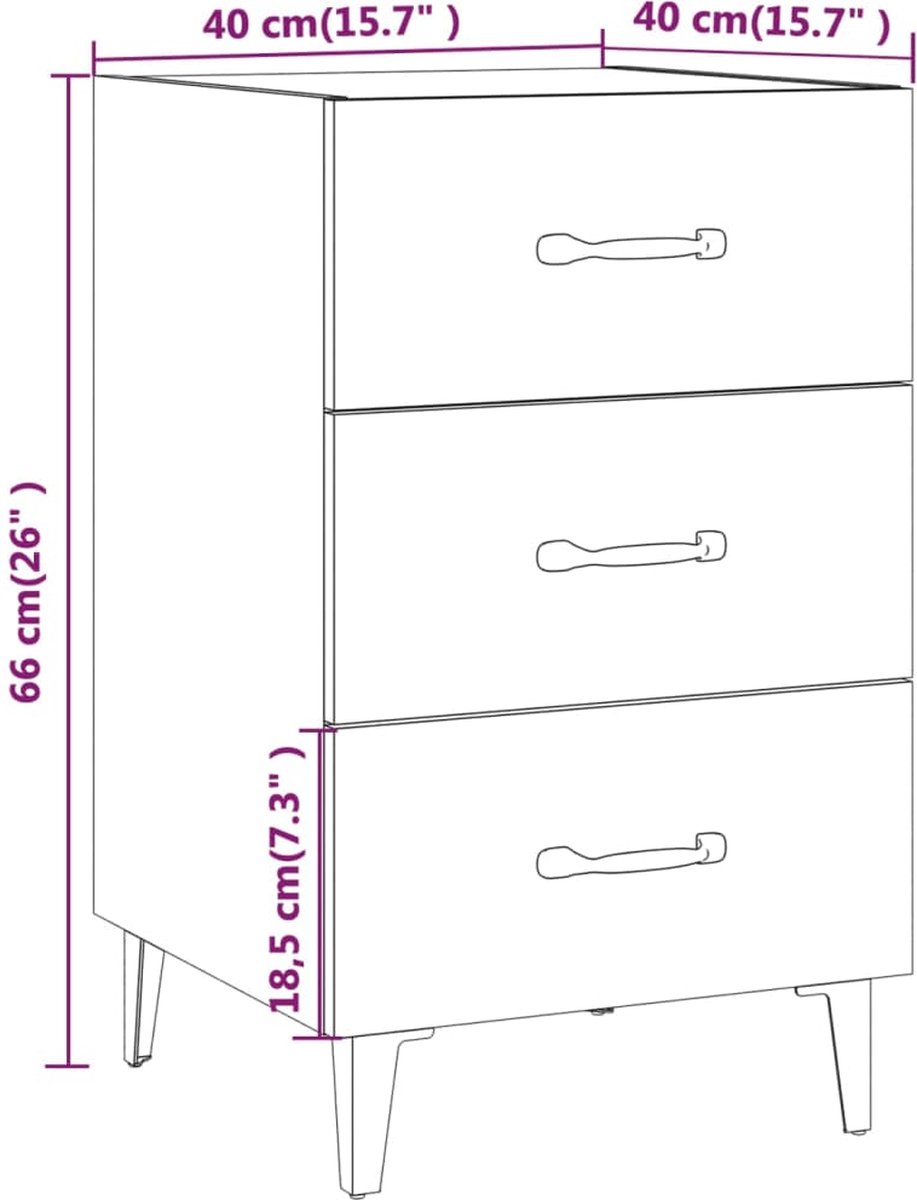 Vidaxl Nachtkastje 40x40x66 Cm Bewerkt Hout Gerookt Eikenkleurig - Bruin