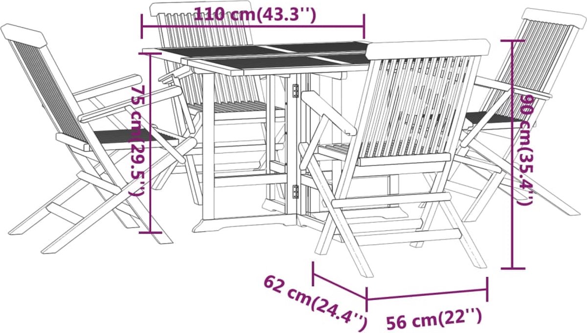 Vidaxl 5-delige Tuinset Inklapbaar Massief Teakhout - Bruin