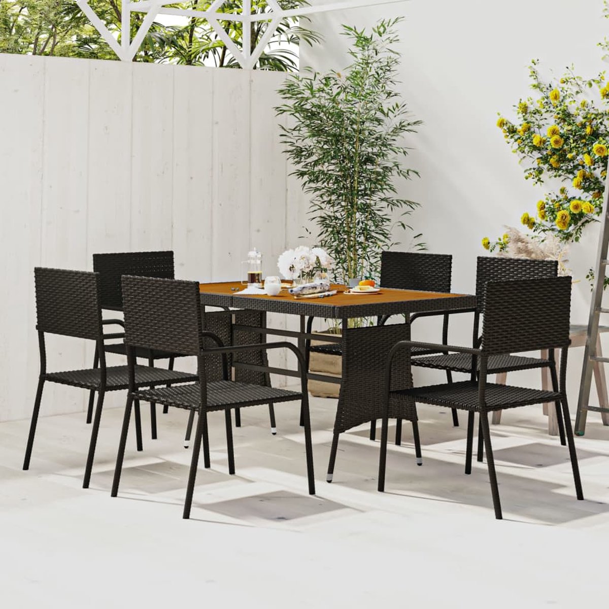 Vidaxl 7-delige Tuinset Poly Rattan - Zwart