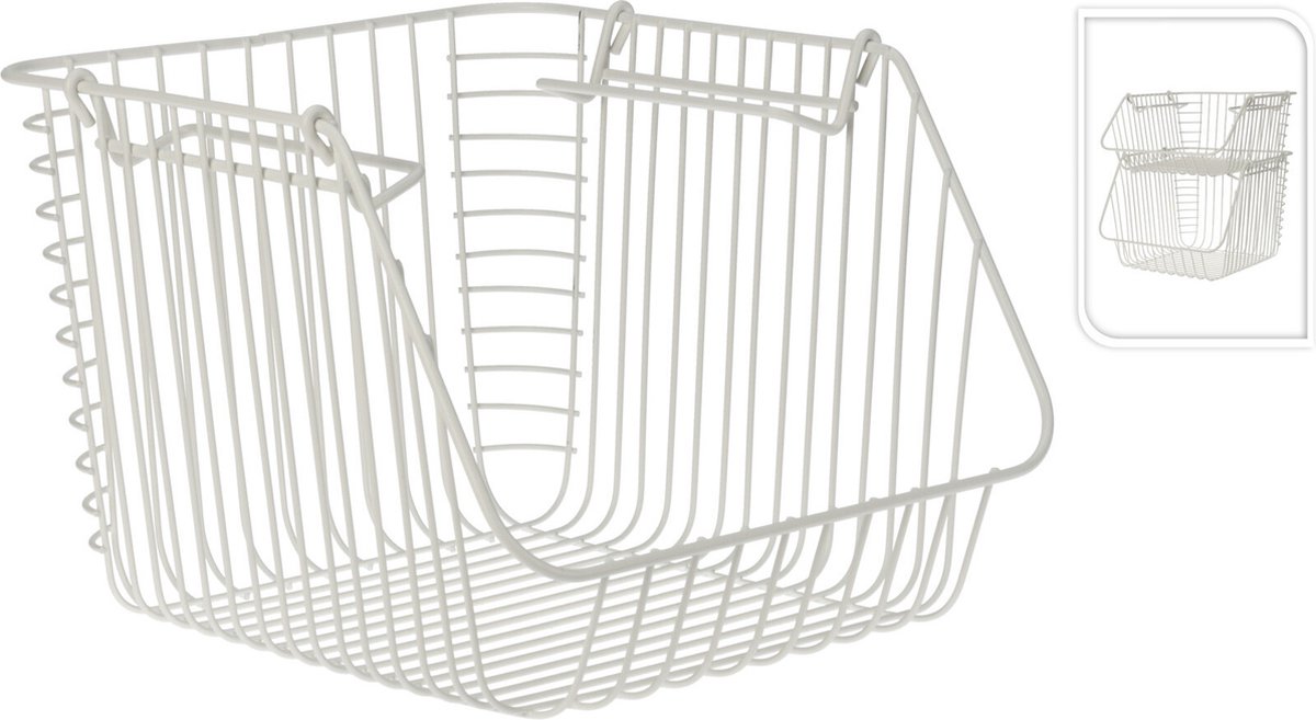 Excellent Houseware 3x Stuks Witte Opberg/opruim Mandjes Stapelbaar In 2 Formaten - Opbergmanden