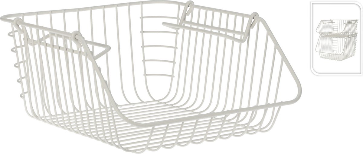 Excellent Houseware 3x Stuks Witte Opberg/opruim Mandjes Stapelbaar In 2 Formaten - Opbergmanden