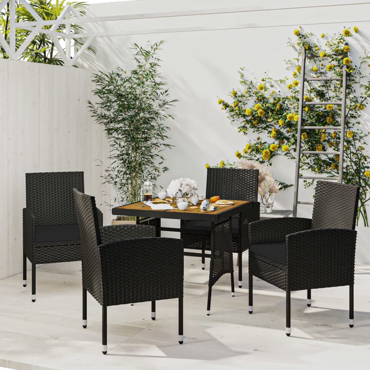 Vidaxl 5-delige Tuinset Poly Rattan - Zwart