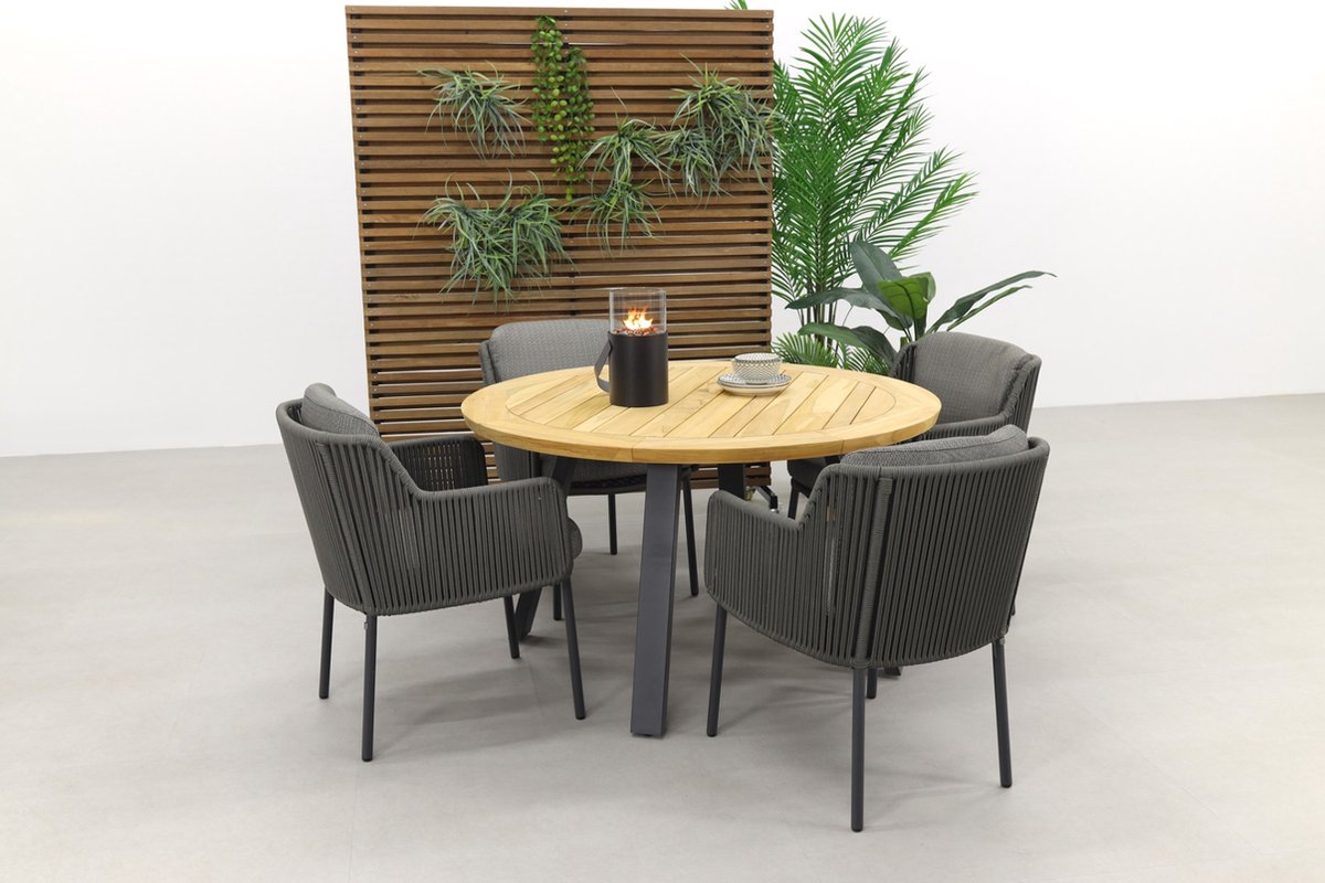 4 Seasons Outdoor 4 Seasons Bernini/ambassador 130 Cm. Rond Tuinset - 5 Delig - Grijs