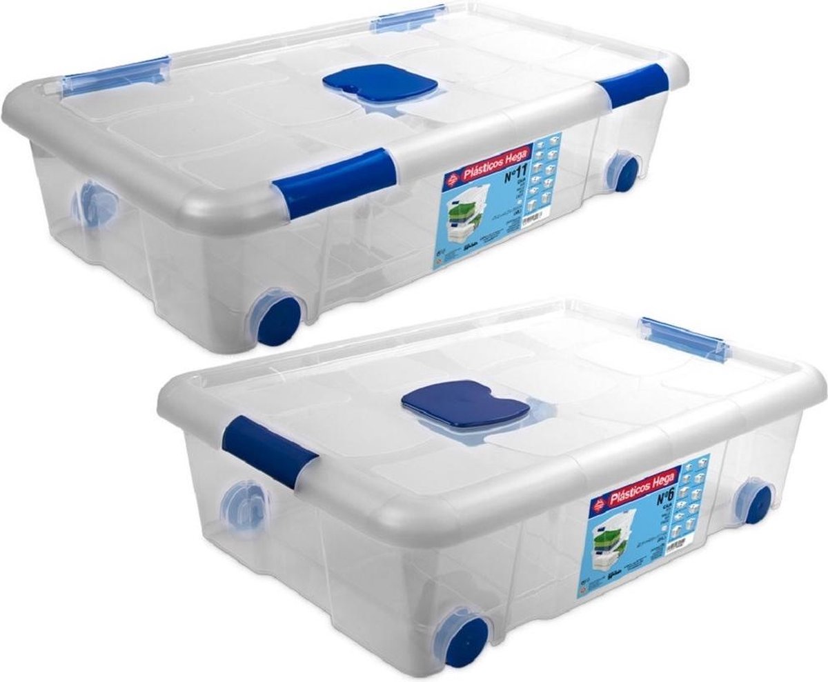 Hega Hogar 4x Opbergboxen/opbergdozen Met Deksel En Wieltjes 30 En 31 Liter Kunststof Transparant/blauw - Opbergbox