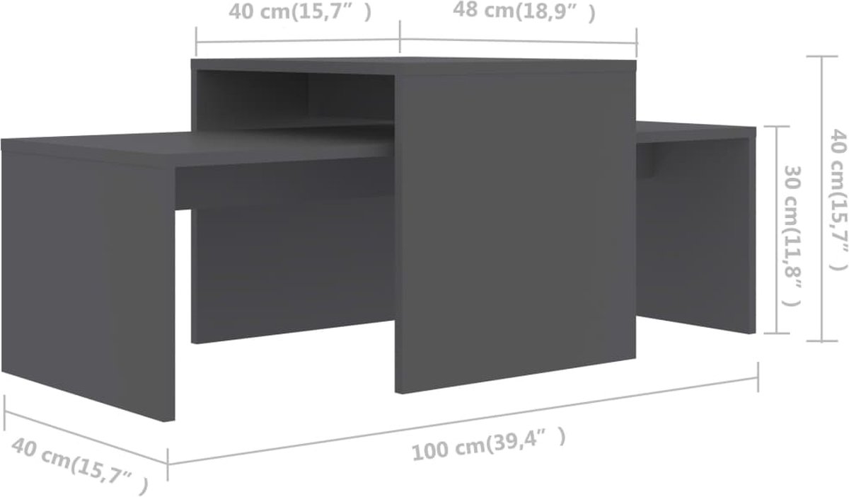 Vidaxl Salontafelset 100x48x40 Cm Spaanplaat - Grijs