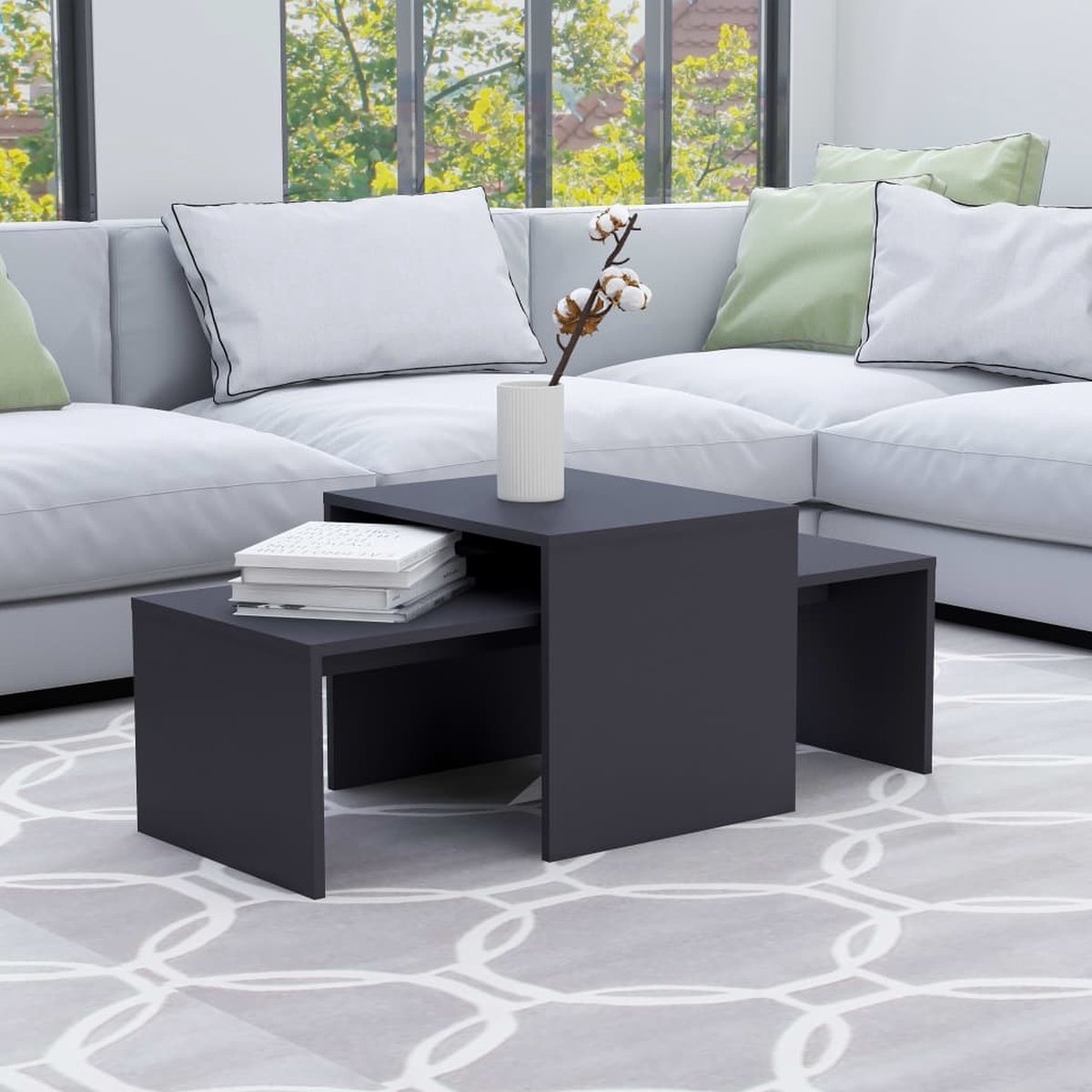 Vidaxl Salontafelset 100x48x40 Cm Spaanplaat - Grijs