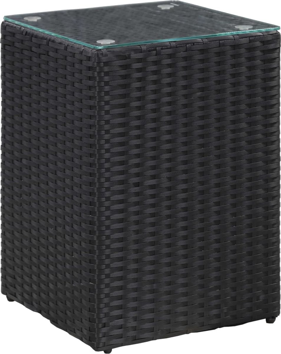 Vidaxl Bijzettafel Met Glazen Blad 35x35x52 Cm Poly Rattan - Negro