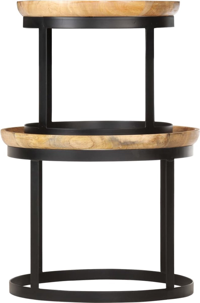 Vidaxl Bijzettafel Rond 2 St Massief Mangohout En Staal - Bruin