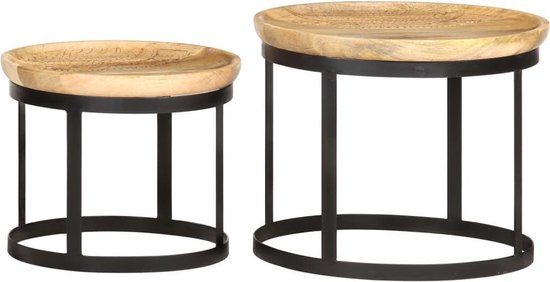 Vidaxl Bijzettafel Rond 2 St Massief Mangohout En Staal - Bruin