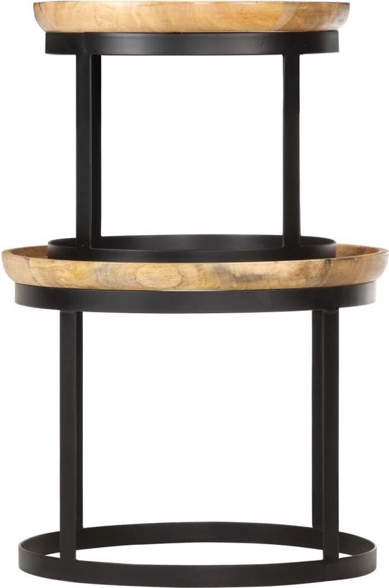 Vidaxl Bijzettafel Rond 2 St Massief Mangohout En Staal - Bruin