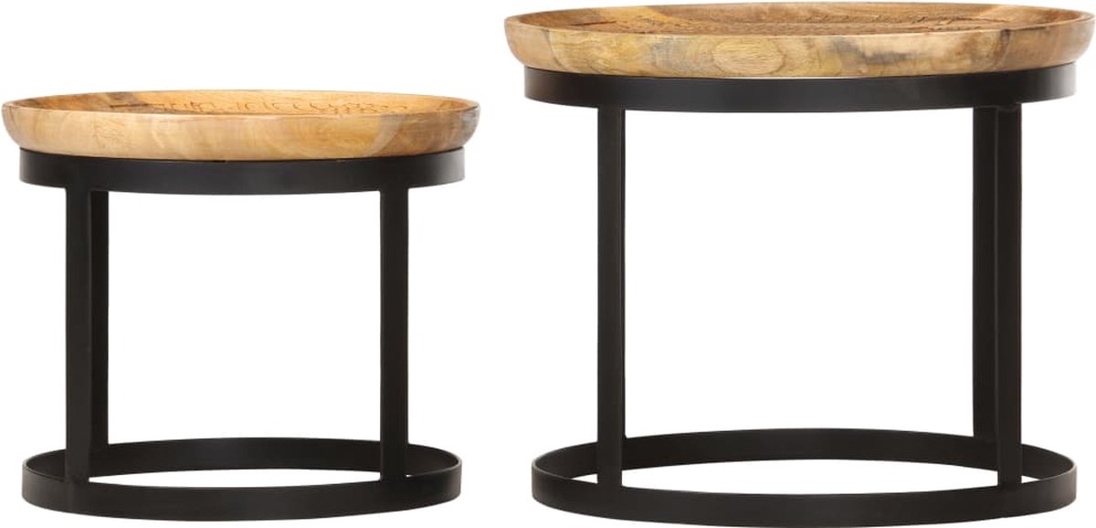 Vidaxl Bijzettafel Rond 2 St Massief Mangohout En Staal - Bruin