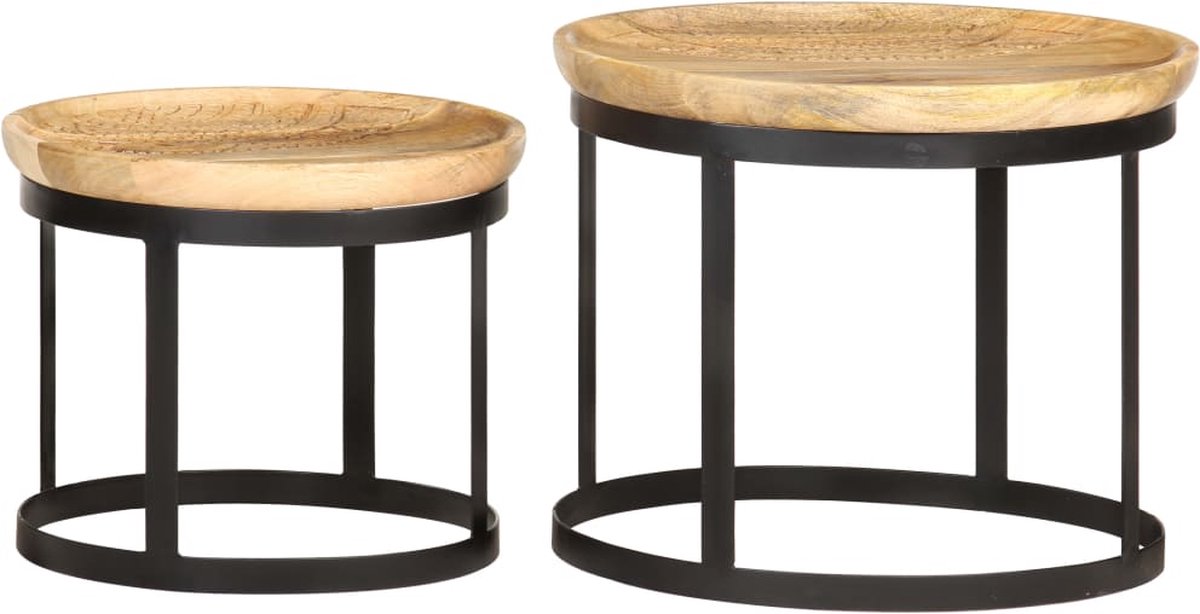 Vidaxl Bijzettafel Rond 2 St Massief Mangohout En Staal - Bruin