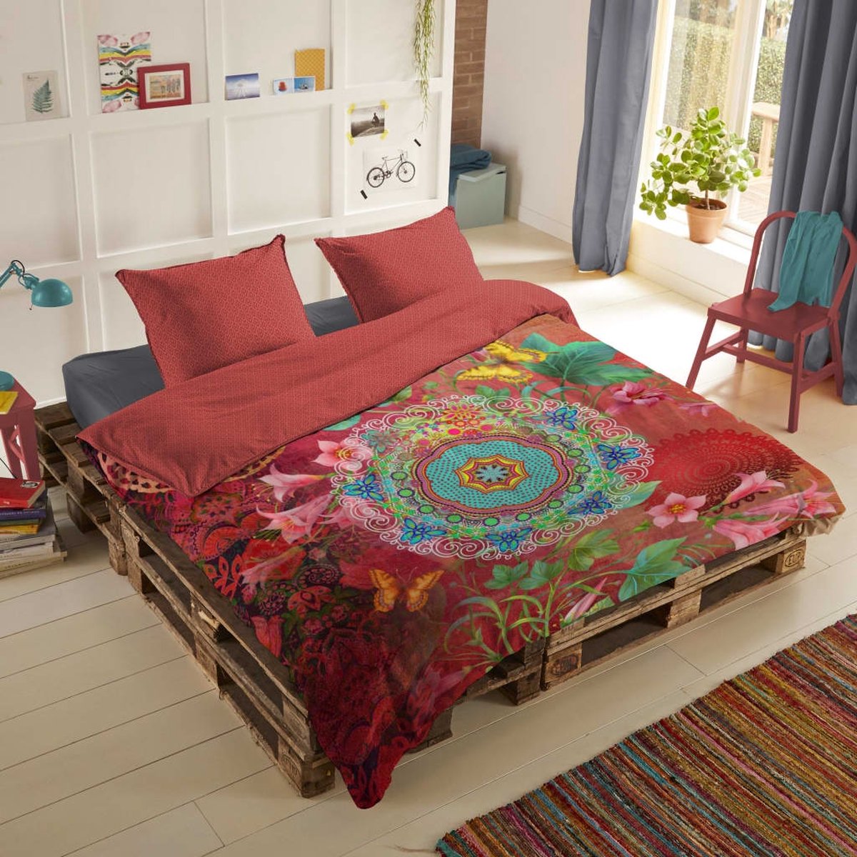 Hip Novali Dekbedovertrek - 2-persoons (200x200/220 Cm + 2 Slopen) - Katoen Satijn - Multi - Rood