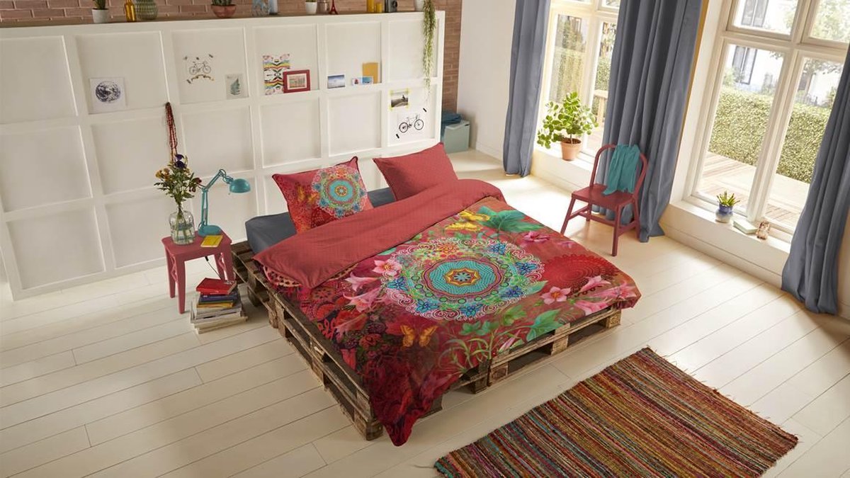 Hip Novali Dekbedovertrek - 2-persoons (200x200/220 Cm + 2 Slopen) - Katoen Satijn - Multi - Rood