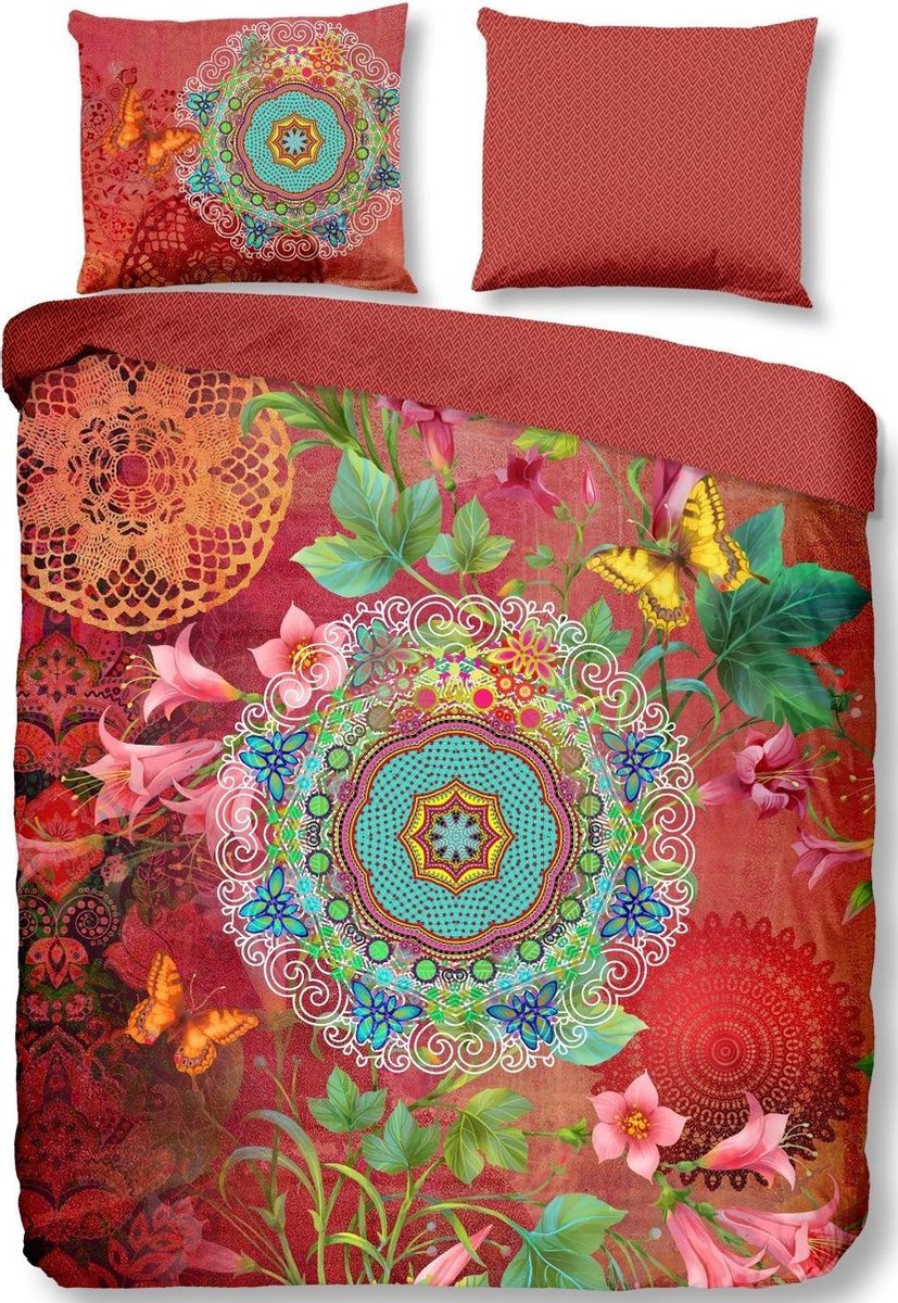 Hip Novali Dekbedovertrek - 2-persoons (200x200/220 Cm + 2 Slopen) - Katoen Satijn - Multi - Rood