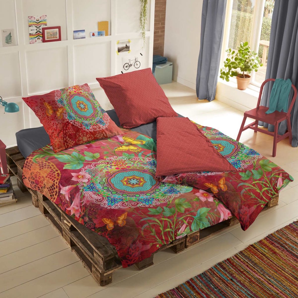 Hip Novali Dekbedovertrek - 2-persoons (200x200/220 Cm + 2 Slopen) - Katoen Satijn - Multi - Rood