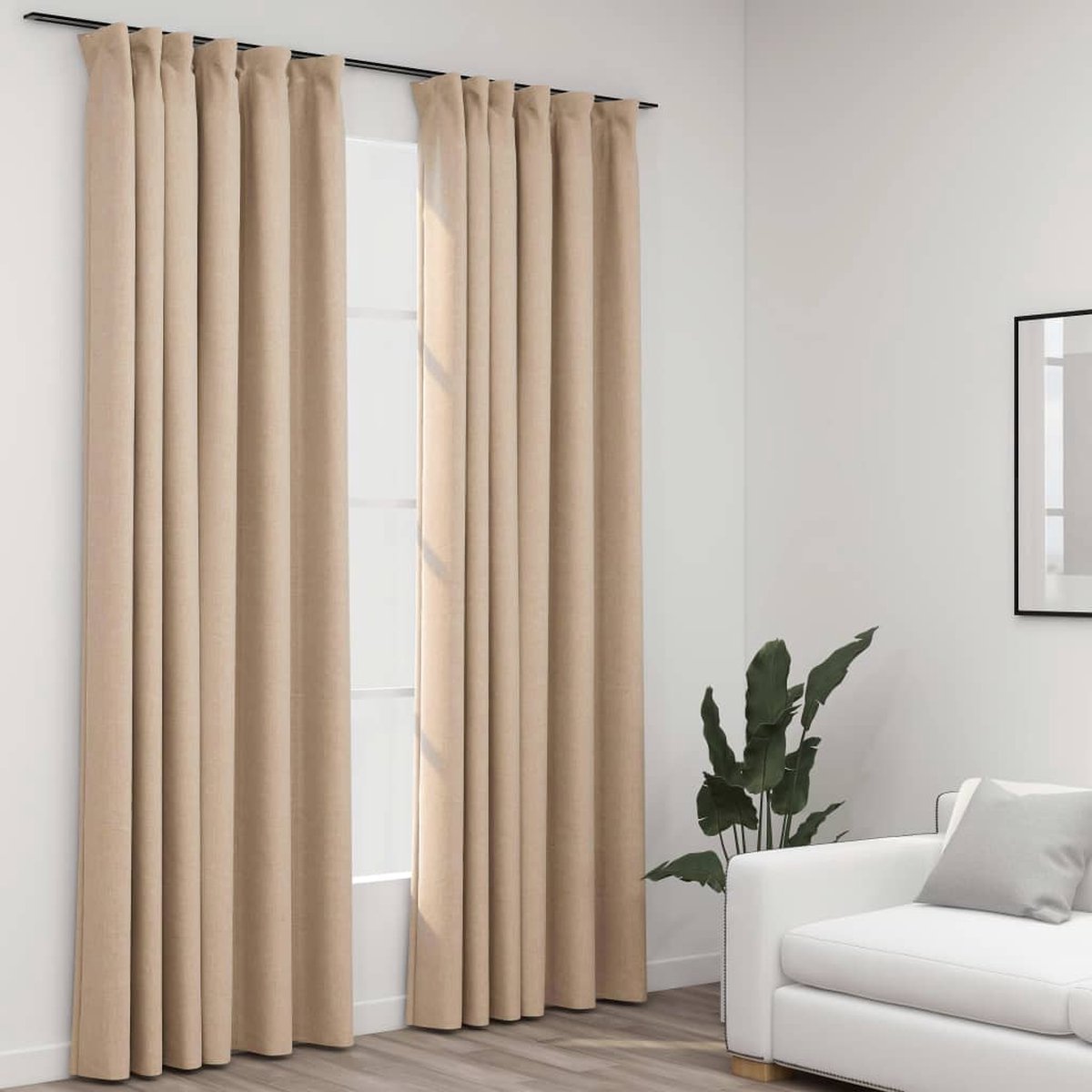 Vidaxl Gordijnen Linnen-look Verduisterend Haken 2 St 140x245 Cm - Beige