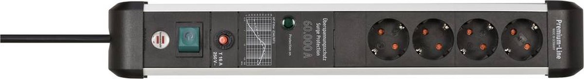 Brennenstuhl Premium-Protect-Line | 4fach | *DE* | 3m | 60kA | ÜSS/Filter | 16A Zekering