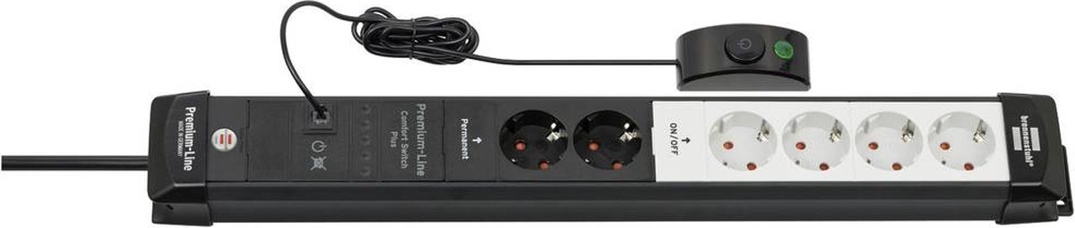 Brennenstuhl Premium-Line | 2+4 voudig | zwart/lichtgrijs | *DE* | 3m | H05VV-F3G1.5 | met voetschakelaar