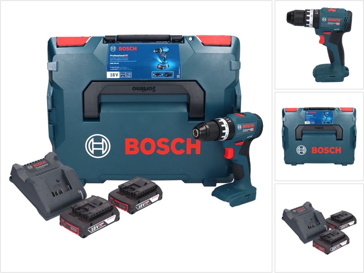 Bosch GSB 18V-45 Accu Schroef- en klopboormachine | 2 x 2,0 Ah accu + oplader | In L-Boxx