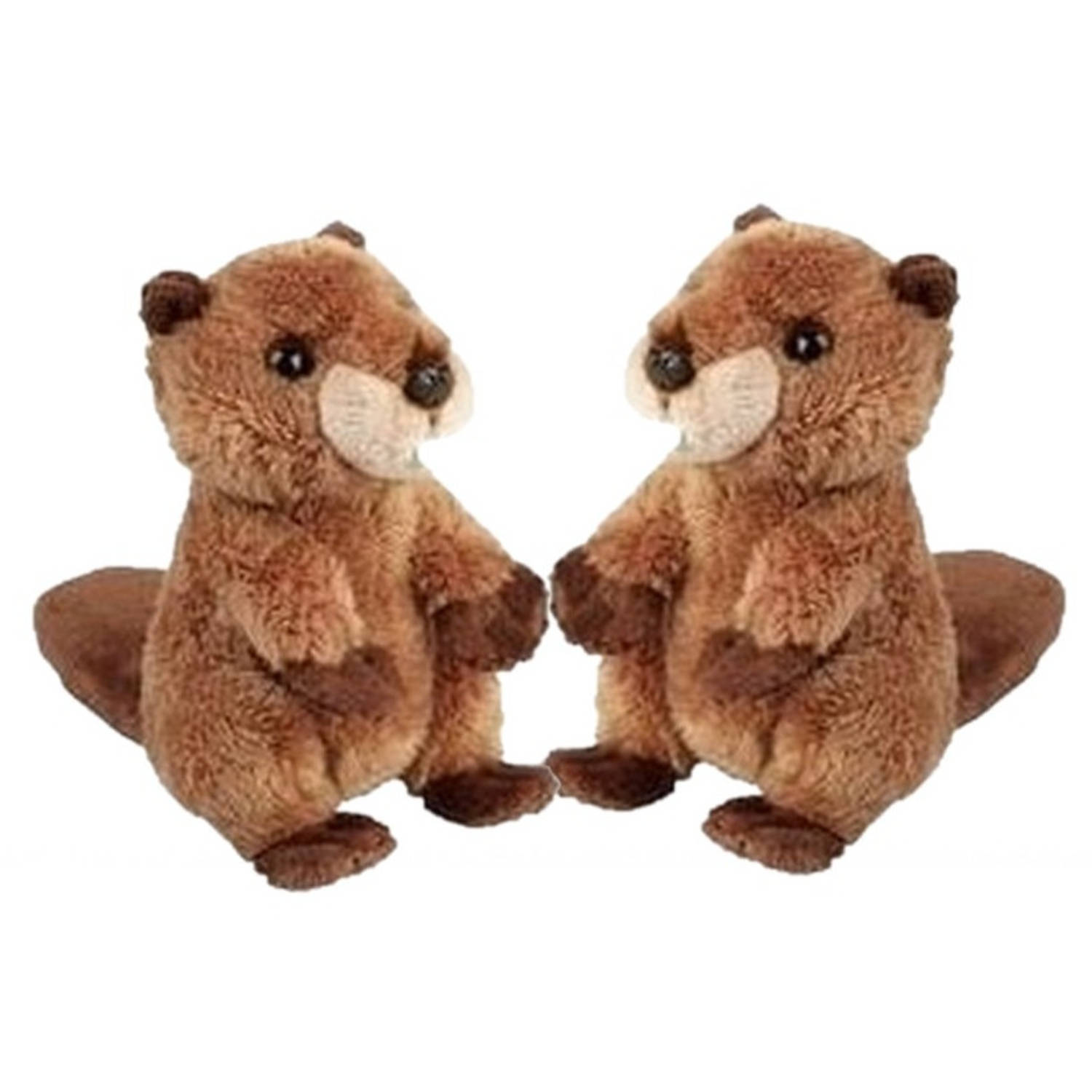 2x Stuks Pluchee Bever Knuffel 15 Cm Speelgoed - Knuffel Bosdieren - Bruin