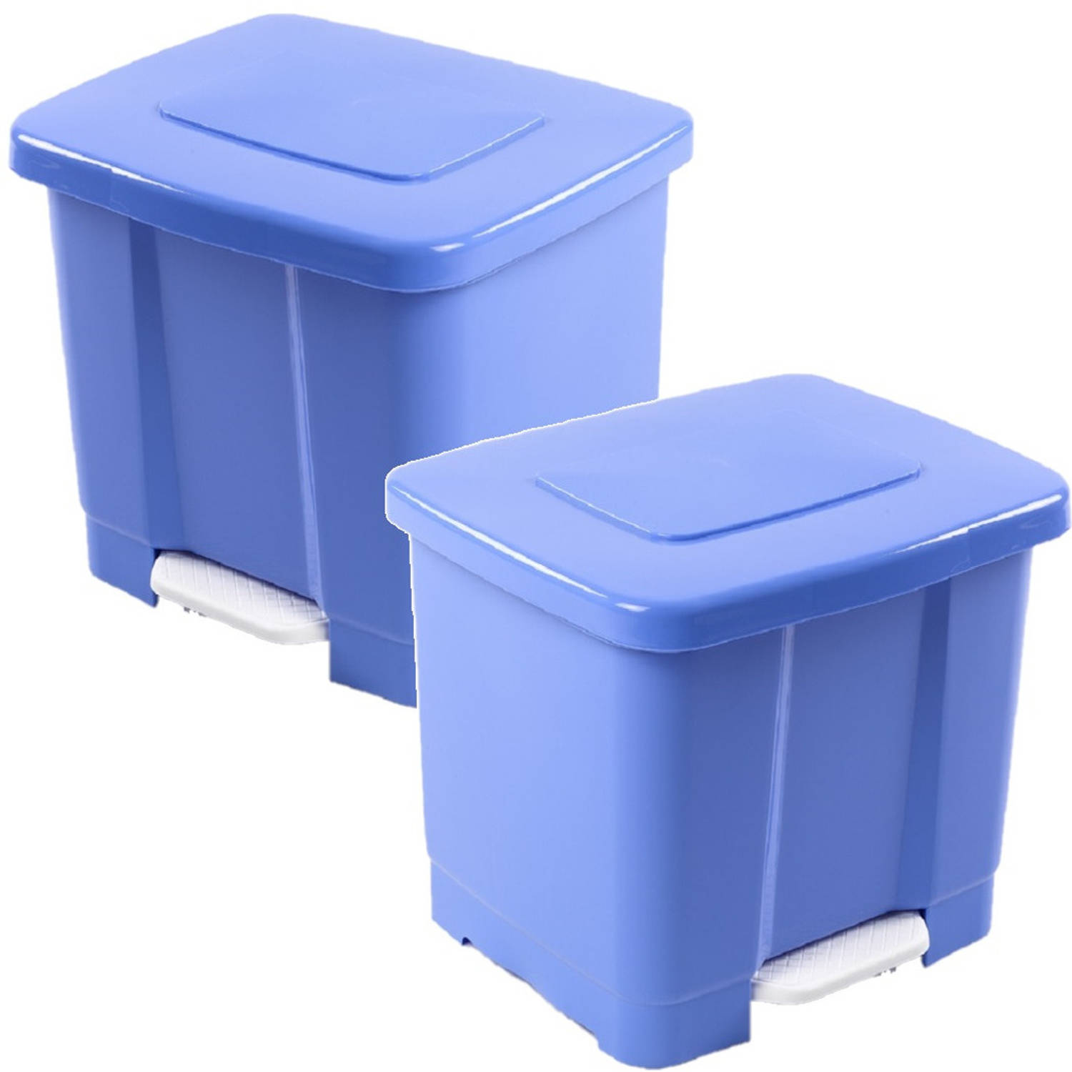 Forte Plastics 2x Stuks Dubbele Afvalemmer/vuilnisemmer 35 Liter Met Deksel En Pedaal - Prullenbakken - Blauw