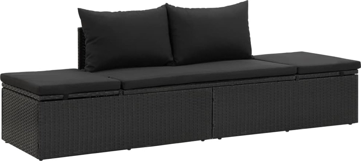 Vidaxl Ligbed Met Kussens Poly Rattan - Zwart