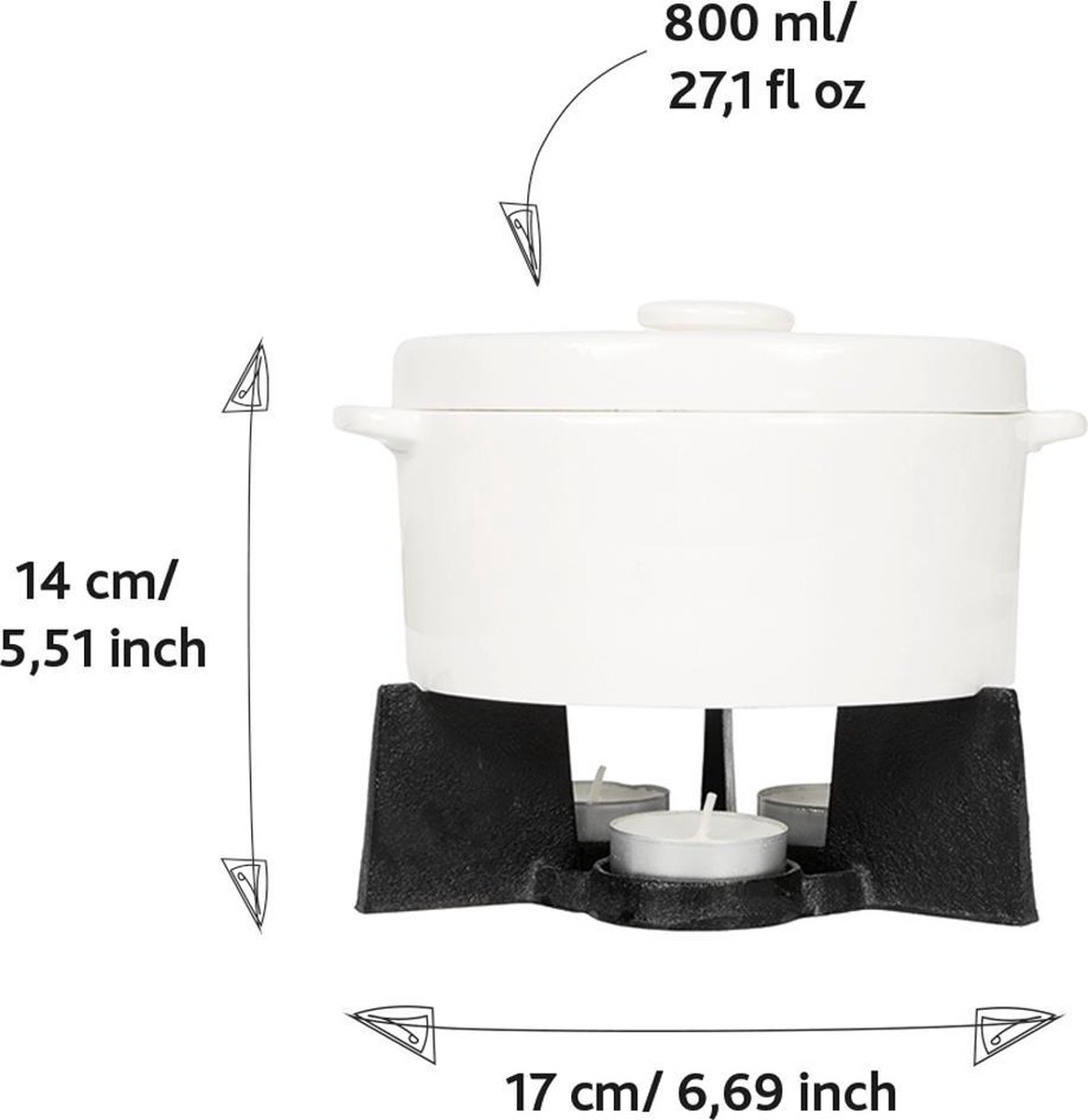 Boska Cheese Baker L - Super Multifuctioneel - Compacte Ovenschaal - Met Onderstel En Waxinelichtje - Zwart