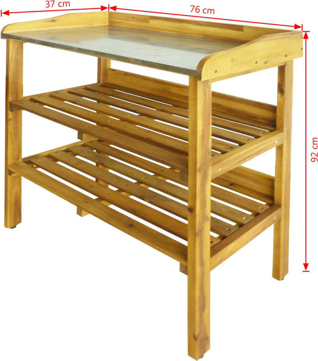 Vidaxl Oppottafel Met 2 Schappen Massief Acaciahout En Zink - Bruin