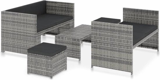 Vidaxl 5-delige Loungeset Met Kussens Poly Rattan - Grijs