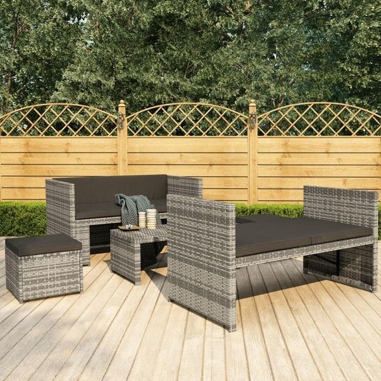 Vidaxl 5-delige Loungeset Met Kussens Poly Rattan - Grijs